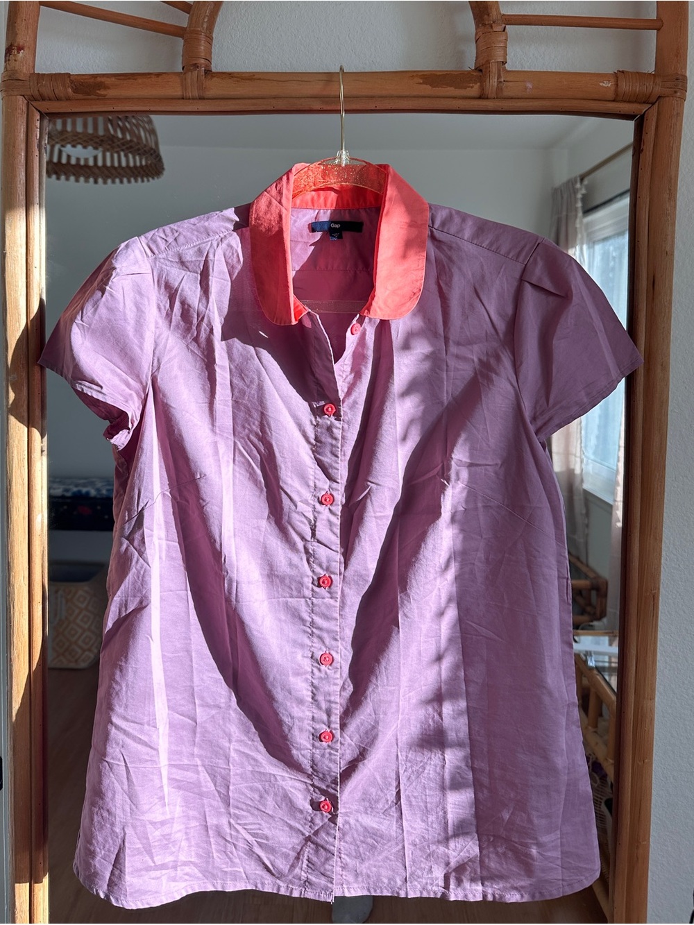 GAP Pink Button-Down Shirt with Coral Collar